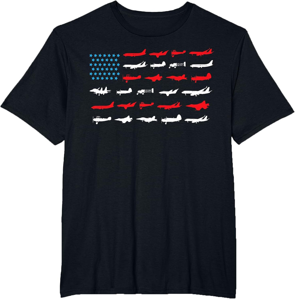 Pilot Shirt, Airplanes As American Flag, Plane Aviation T-Shirt - Black