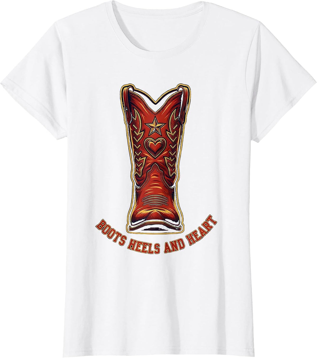 Women's Boots Heels and Heart Western Design T-Shirt - White
