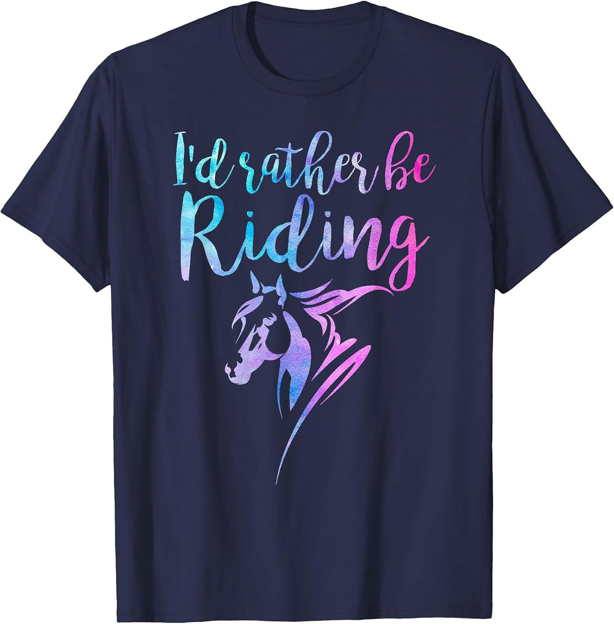 Horse I'd Rather Be Riding Horseback Equestrian Rider T-Shirt - Navy Blue
