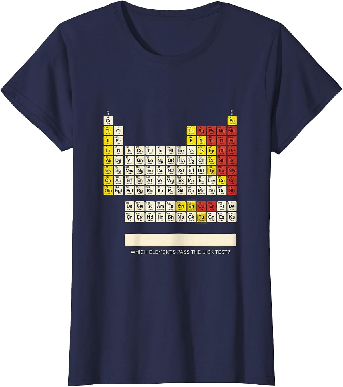 Women's Which Elements Pass The Lick Test? Funny Periodic Table T-Shirt - Navy Blue