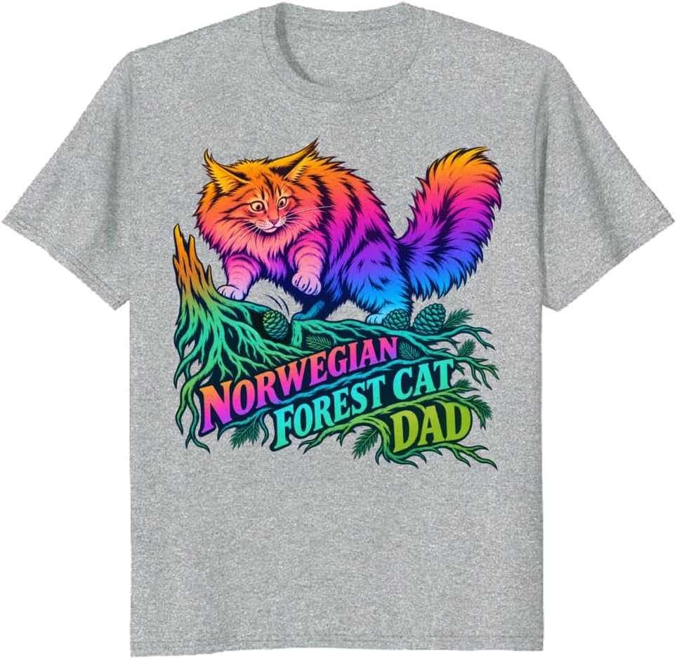 Norwegian Forest Cat Dad T-Shirt Snowy Vector Portrait Tee - S5