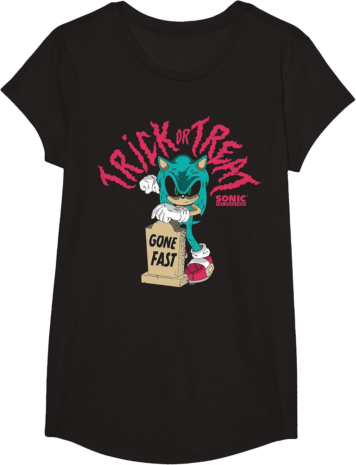 Sonic The Hedgehog Halloween Gone Fast Creepy Zombie Sonic T-Shirt - Girls Black