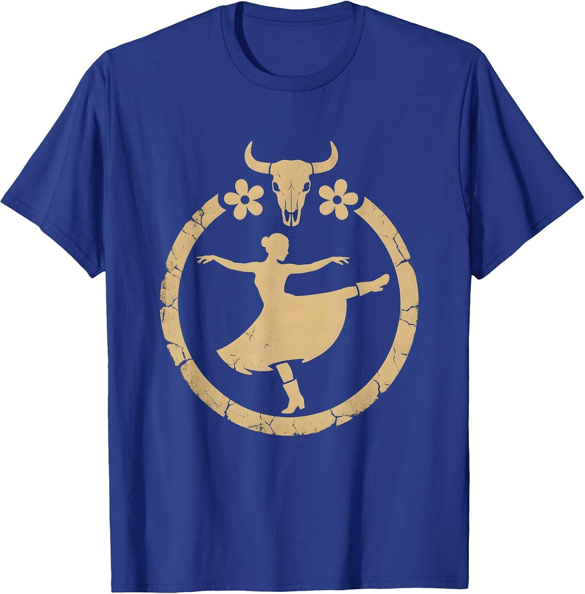 90s Country Two-Step Sundress and Boots Graphic T-Shirt - Royal Blue
