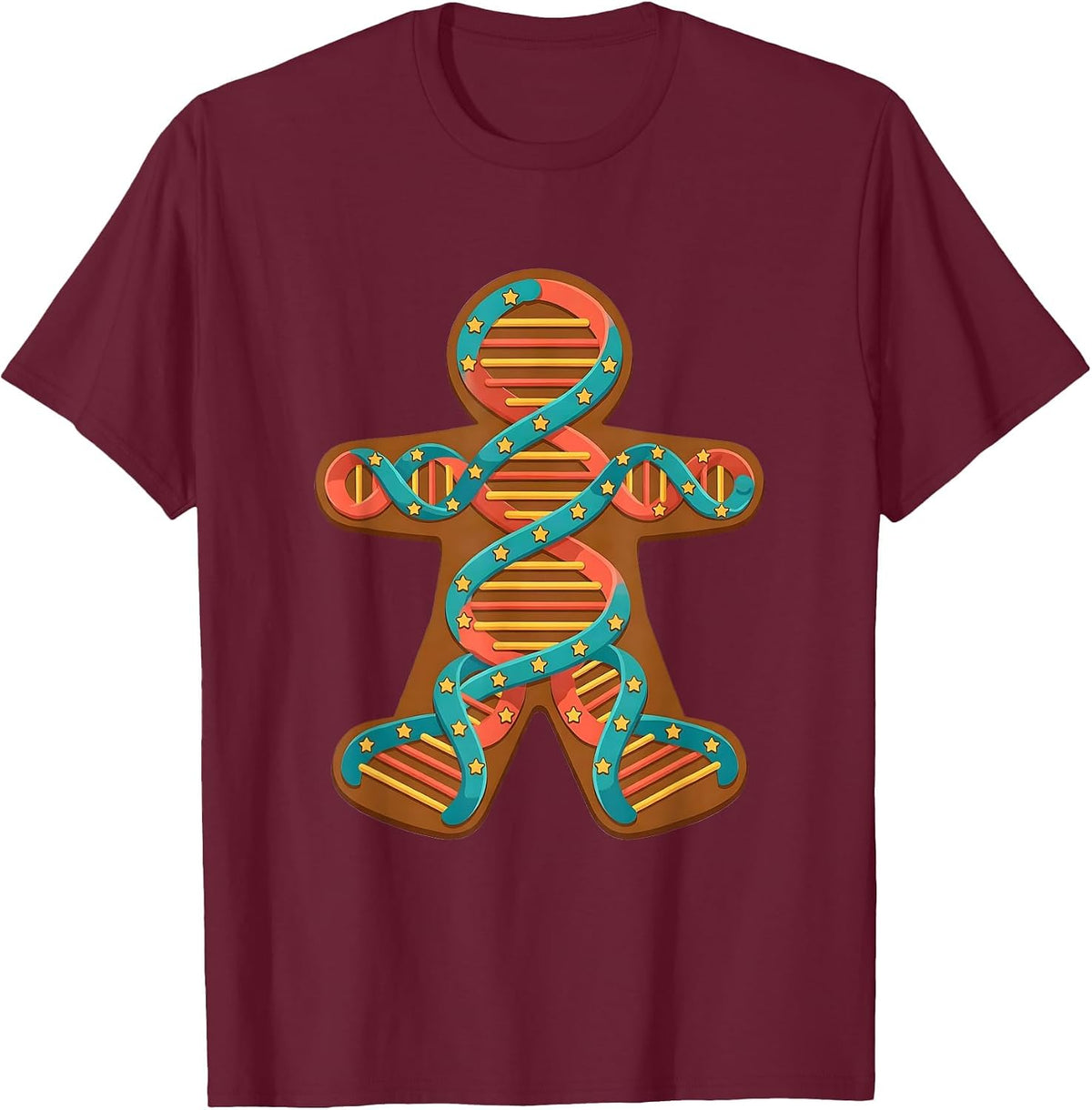Men's DNA Double Helix Gingerbread Person Science Teacher T-Shirt - Burgundy