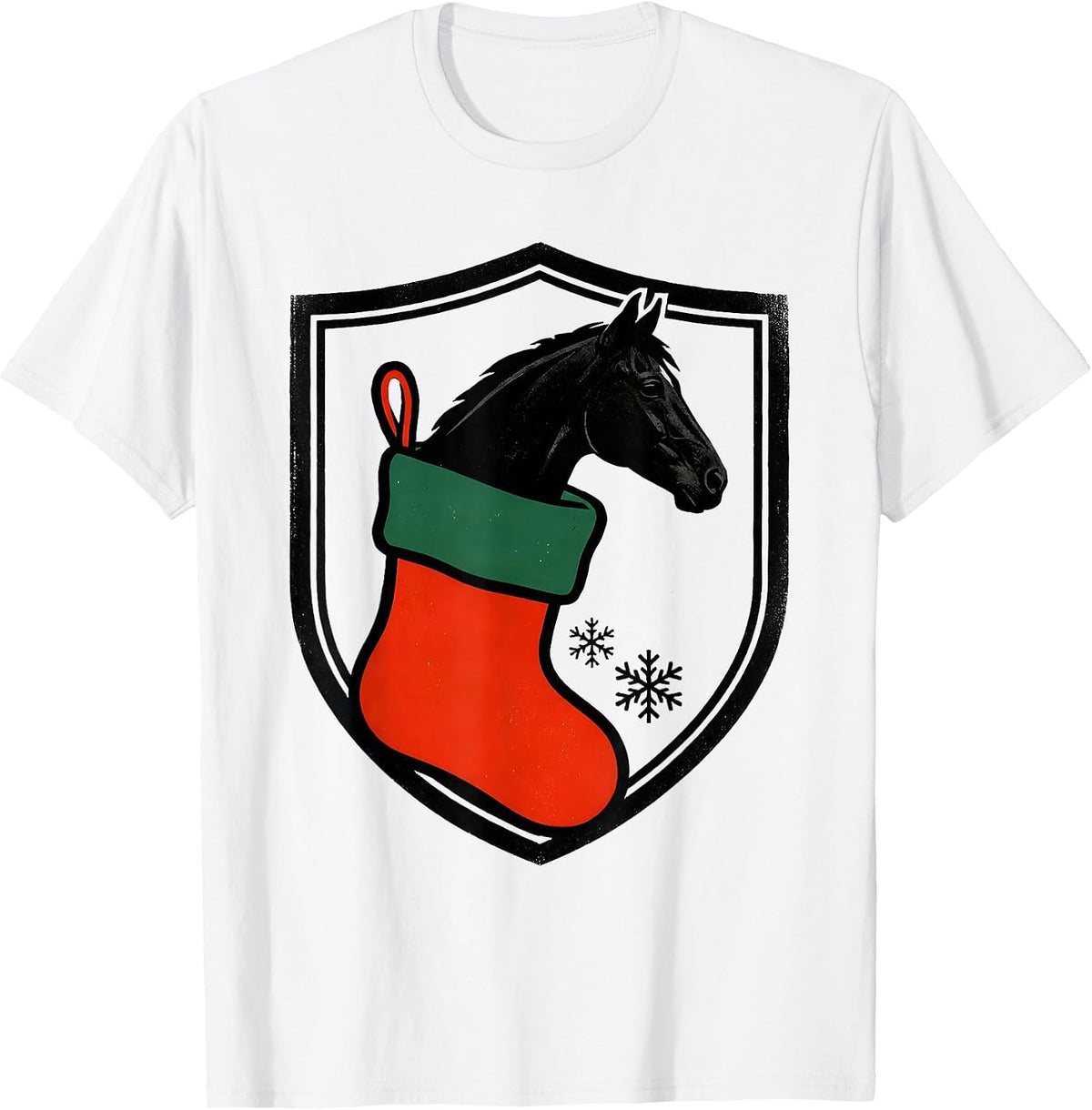 Men's Sealed Shield Horse Christmas Stocking Badge Screenprint T-Shirt - White