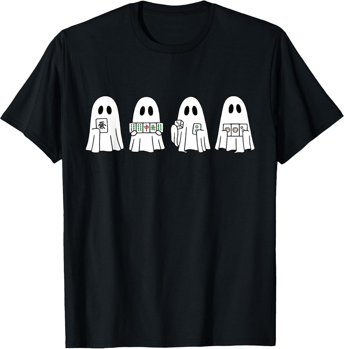 Halloween Ghost Playing Mahjong Spooky Season Game Day Fall T-Shirt - Black