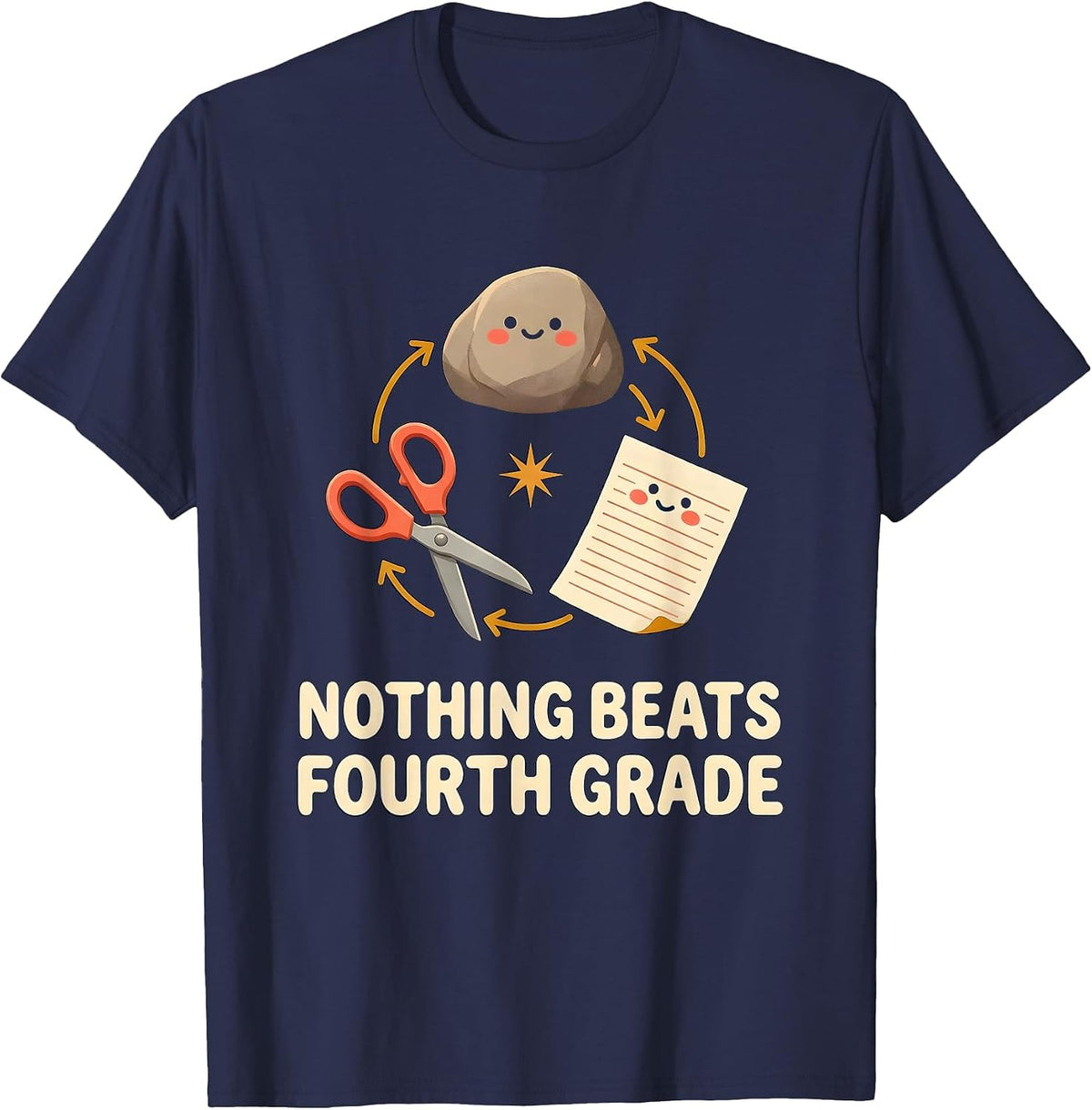 Men's Nothing Beats Fourth Grade Back to School Rock Paper T-Shirt - Navy Blue