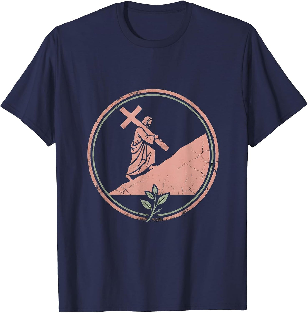 Jesus Carrying the Cross Up the Hillside T-Shirt - Navy Blue