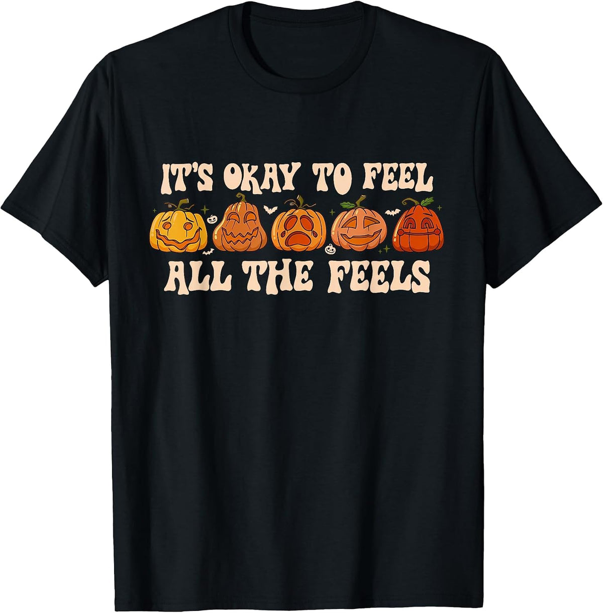It's Okay to Feel Mental Health Fall Pumpkin Halloween T-Shirt - Black