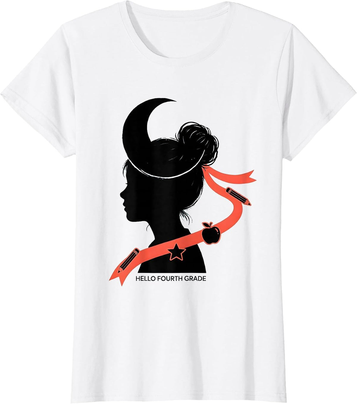 Women's Hello Fourth Grade Messy Bun Back To School Girls Humor T-Shirt - White