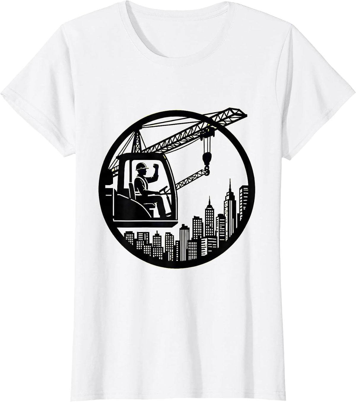 Labor Day Crane Operator Above the City Skyline T-Shirt - White