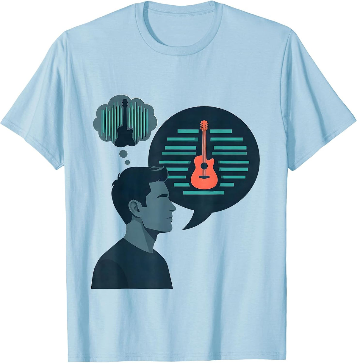 Men's Musician Inner Monologue Flat Vector Guitarist Humor T-Shirt - Baby Blue