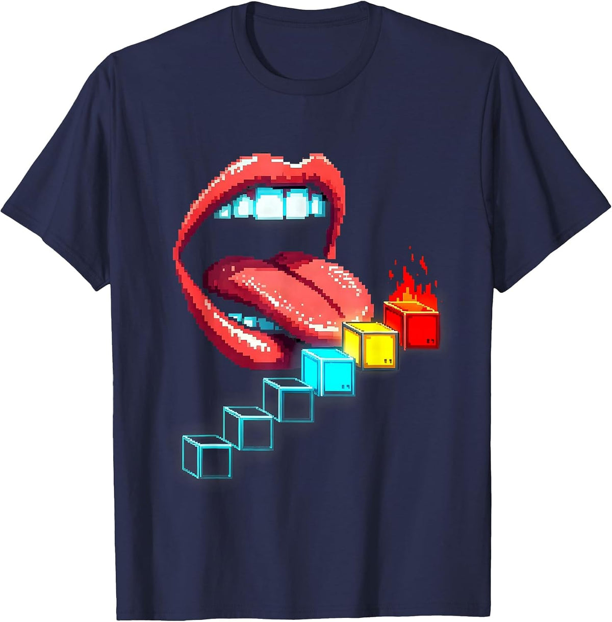 Men's Lickable Periodic Table Pixel Art Science Teacher Humor T-Shirt - Navy Blue