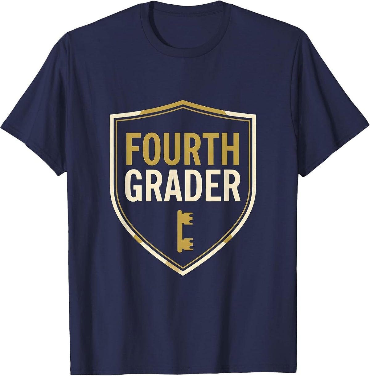 Men's Fourth Grader Emblem Back to School Grade Level Pennant Flag T-Shirt - Navy Blue