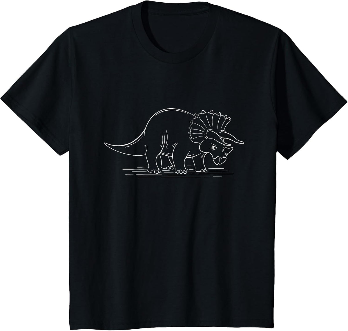 Triceratops Line Art - Dinosaur Lover Palaeontology T-Shirt - Black