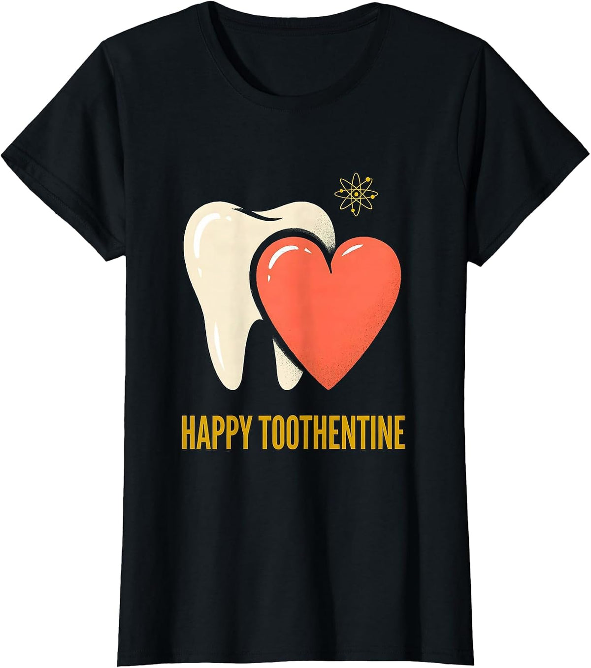 Women's Happy Toothentine Midcentury Modern Dental Professional T-Shirt - Black