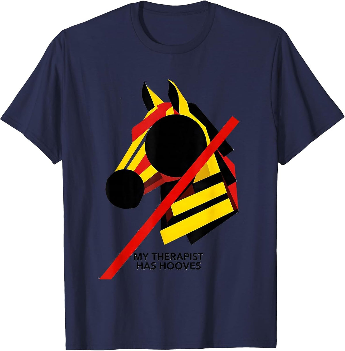 My Therapist Has Hooves Horse Lover Design T-Shirt - Navy Blue