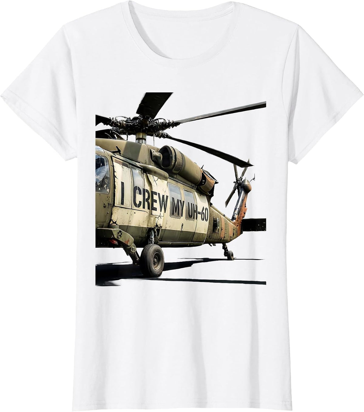 Women's I Crew My UH-60 Distressed Military Helicopter Pilot Veteran T-Shirt - White