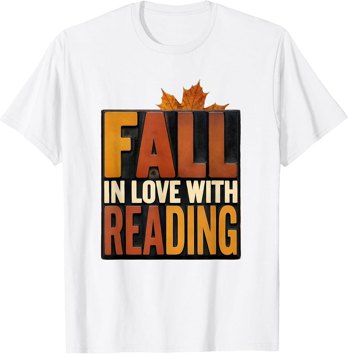 Men's Fall In Love With Reading Wood Type Teacher Book Lover T-Shirt - White