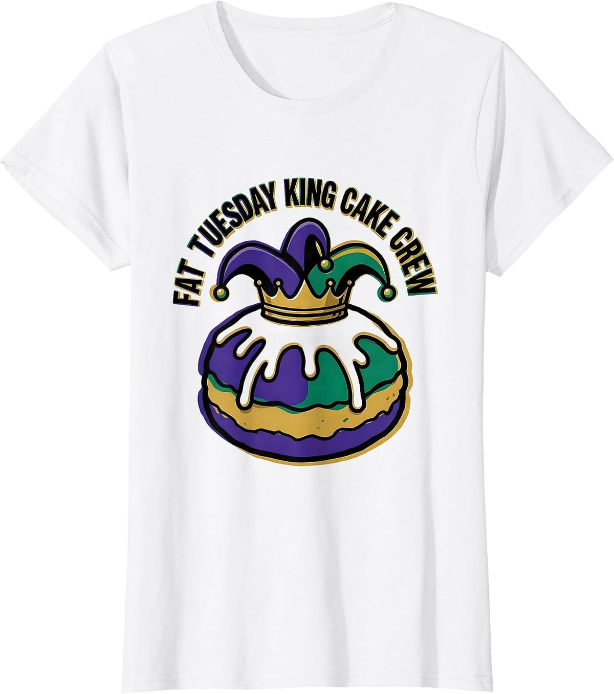 Fat Tuesday King Cake Crew Funny Mardi Gras Party Group T-Shirt - White