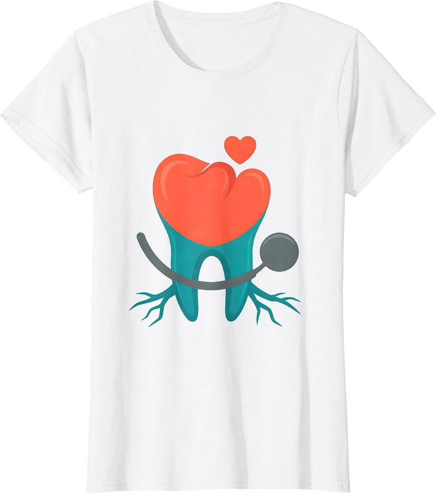 Women's Heart Crowned Molar Dental Professional Funny Valentine Gift T-Shirt - White