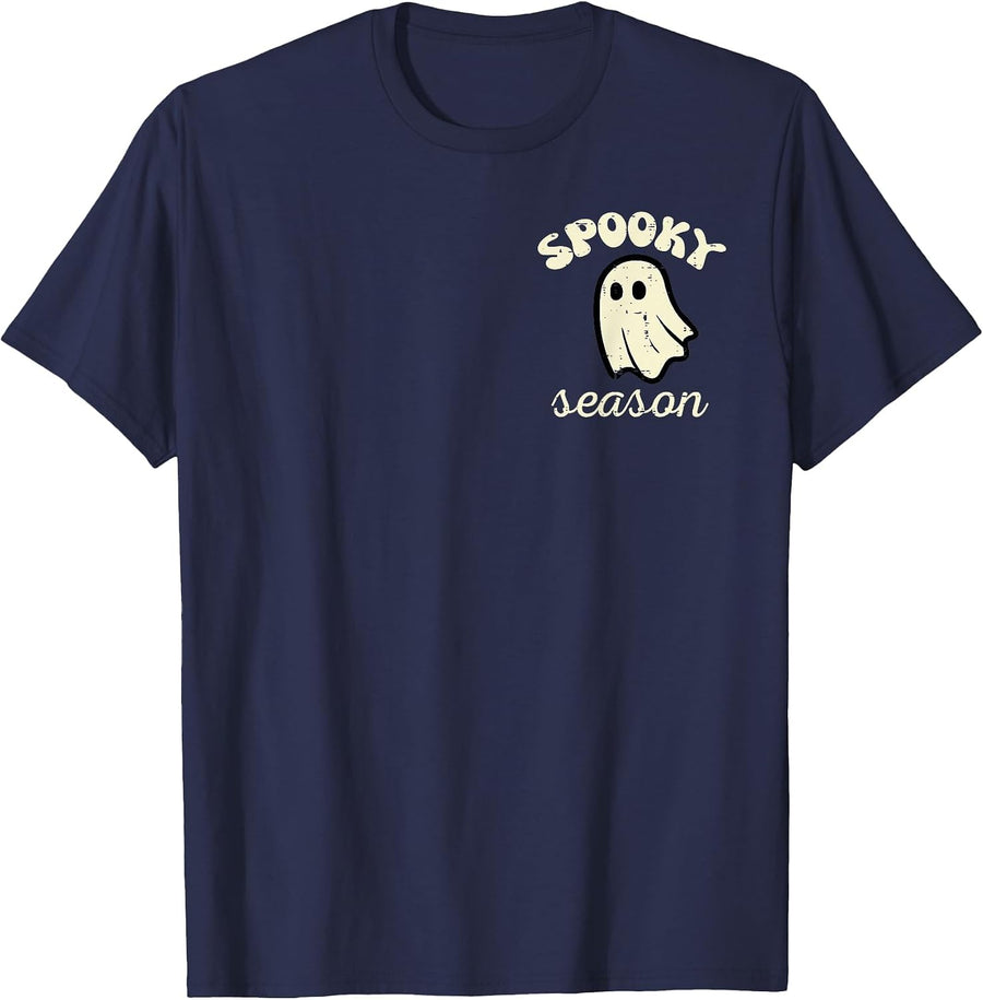 Halloween Ghost Spooky Season Costume Pocket Tees T Shirts Men Women Kids - Navy Blue