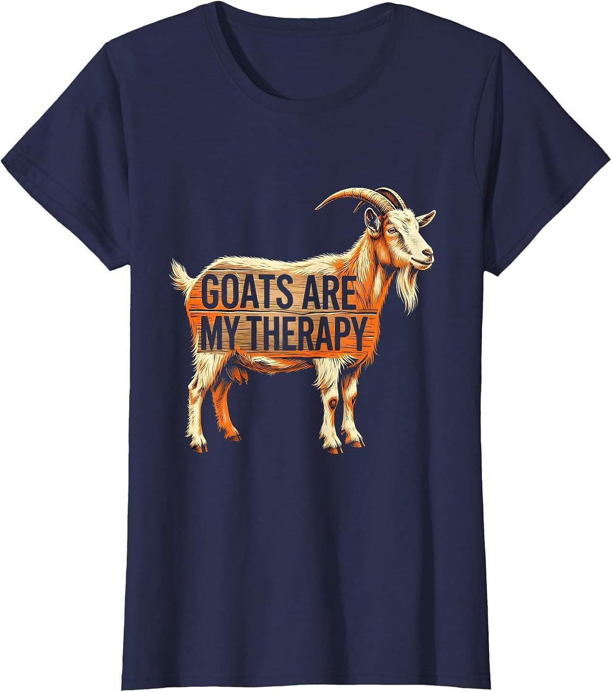 Women's Goats Are My Therapy Funny Goat Lover Design T-Shirt - Navy Blue