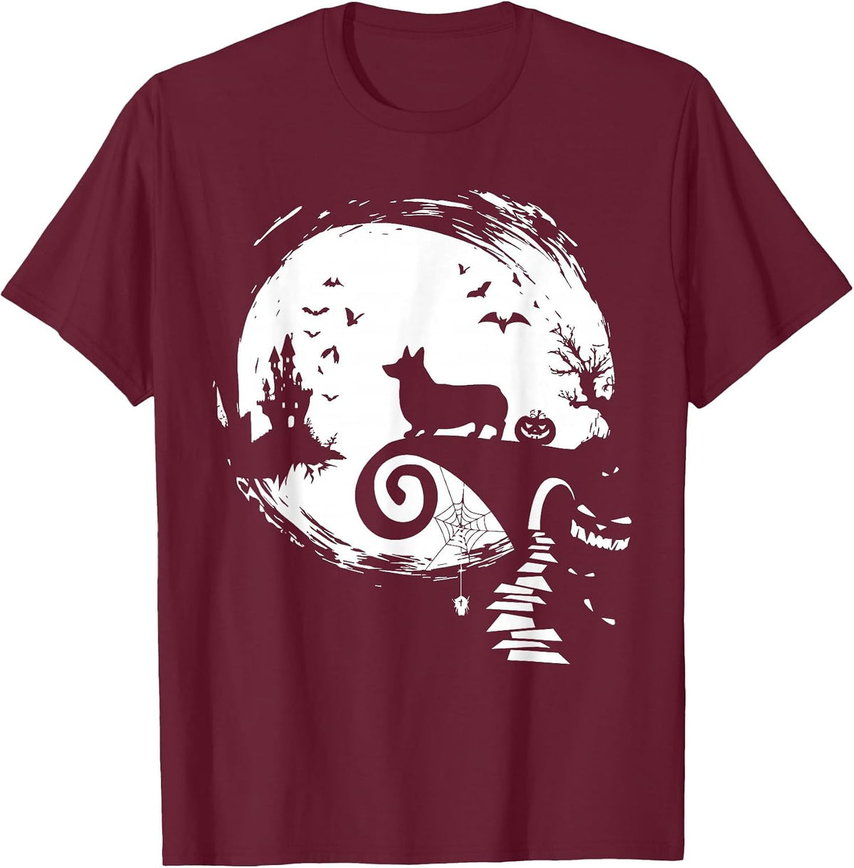 Corgi Dog and Moon Halloween Costume Dog Lover Funny T-Shirt - Burgundy