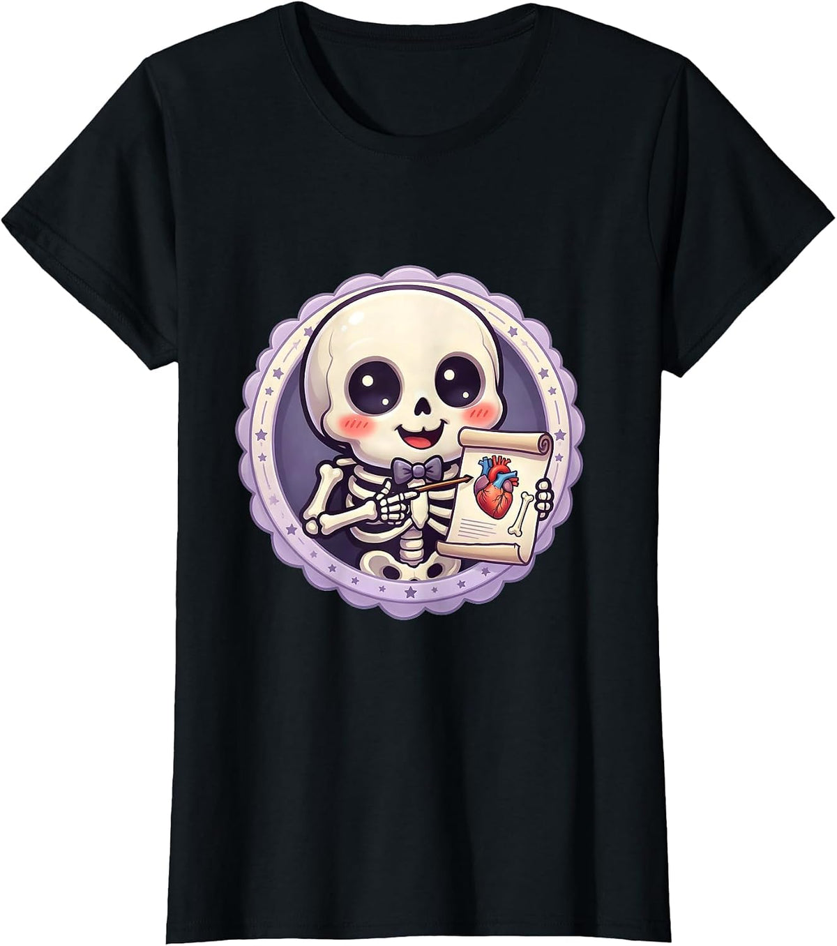 Women's Skeleton Teacher Anatomy Chart Halloween Design T-Shirt - Black