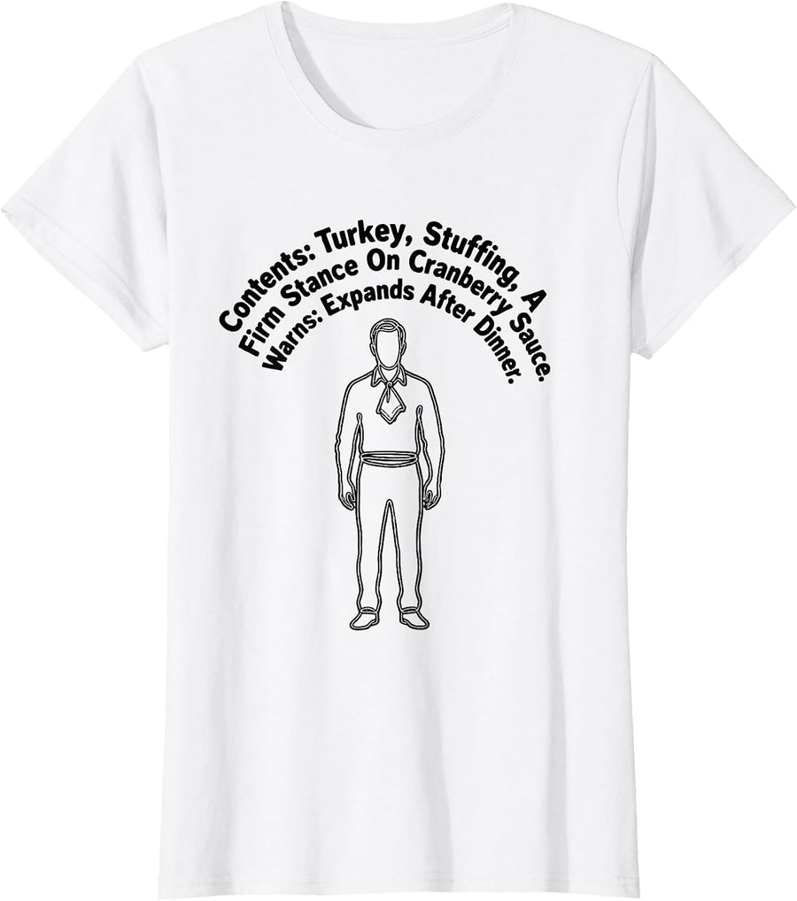 Women's Contents Turkey Stuffing Cranberry Sauce Funny Thanksgiving T-Shirt - White