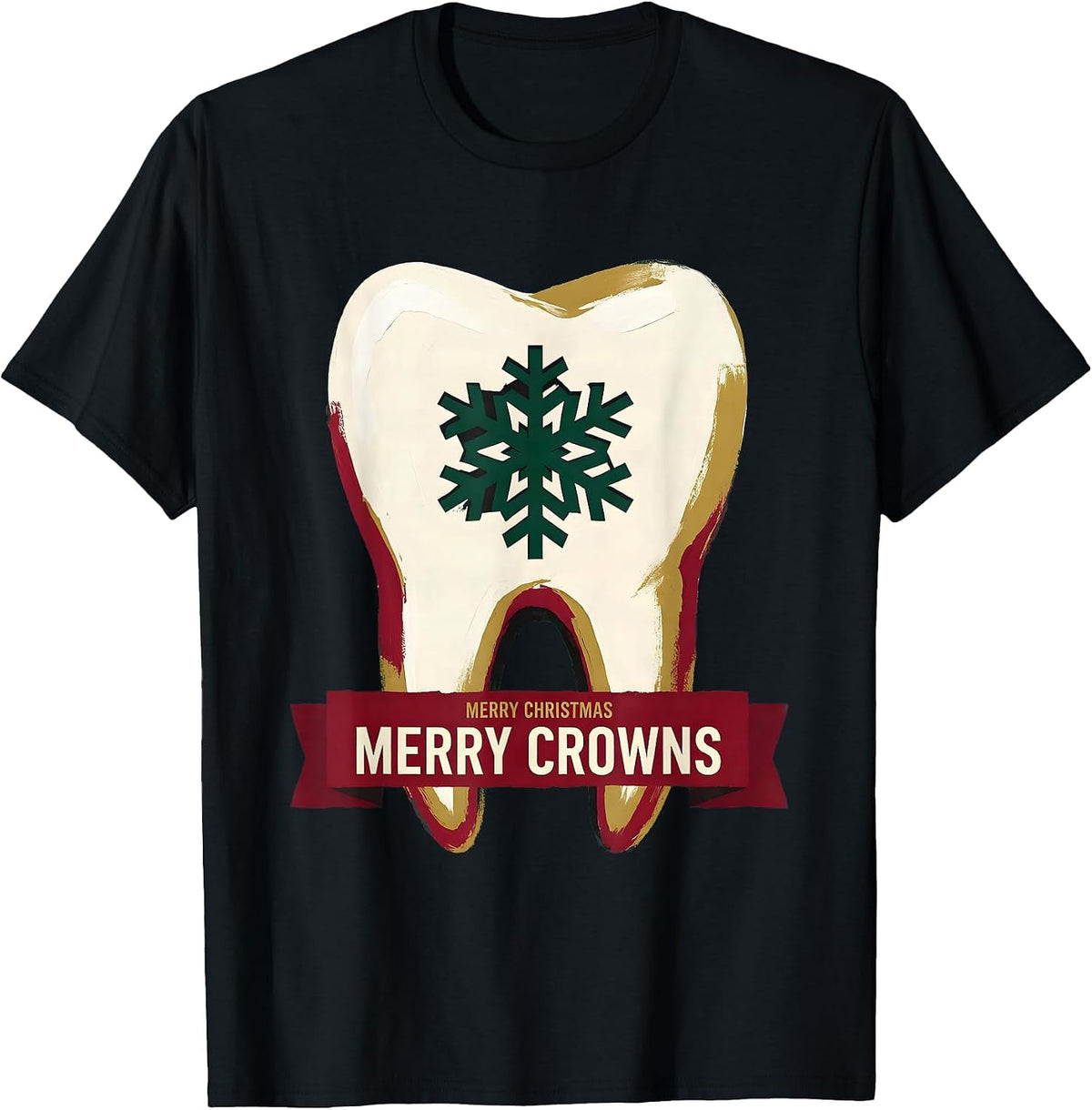 Men's Merry Christmas, Merry Crowns Funny Dental Team Tooth Humor T-Shirt - Black