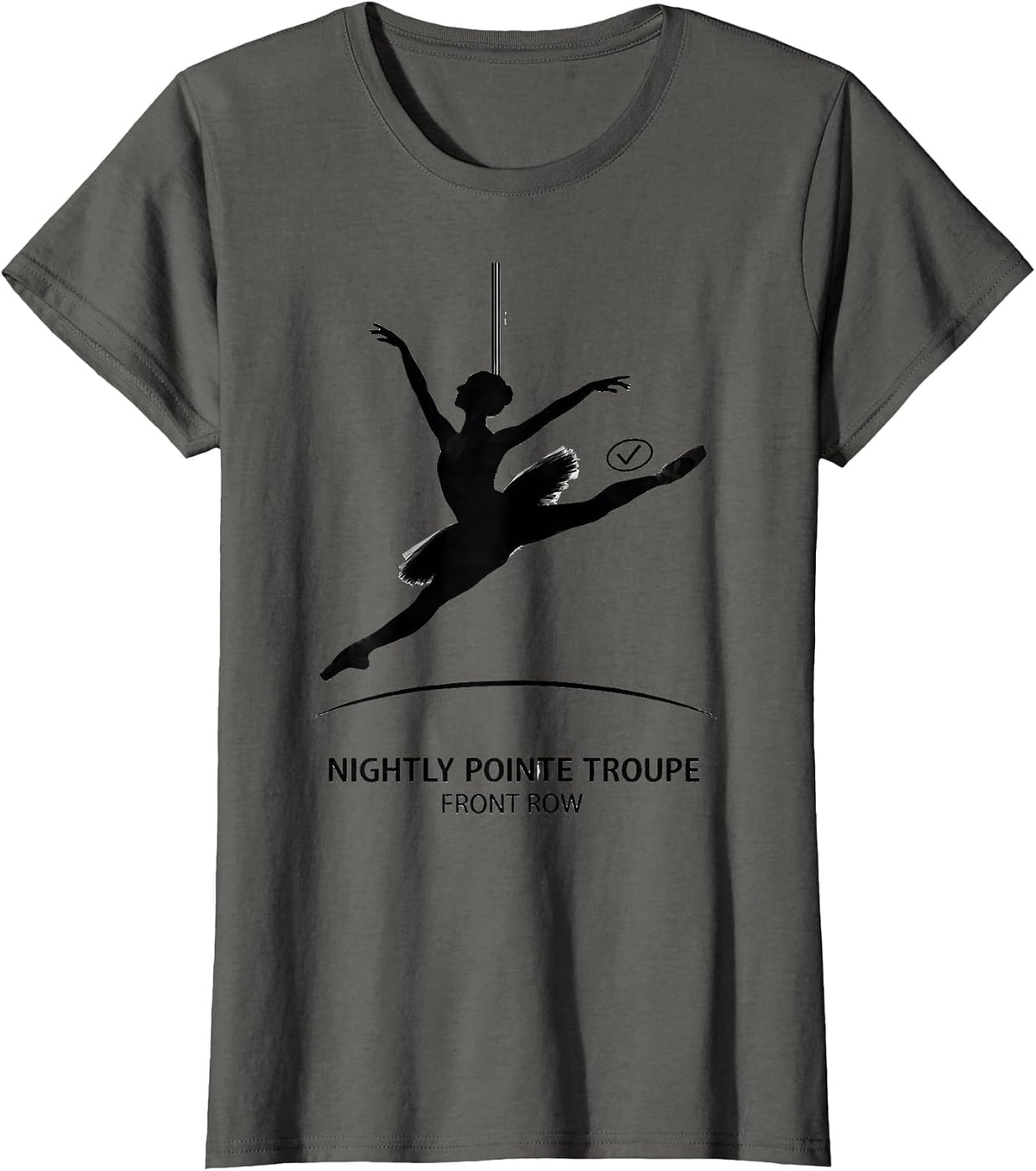 Women's Nightly Pointe Troupe Front Row Skeleton Ballerina Halloween T-Shirt - Asphalt Grey