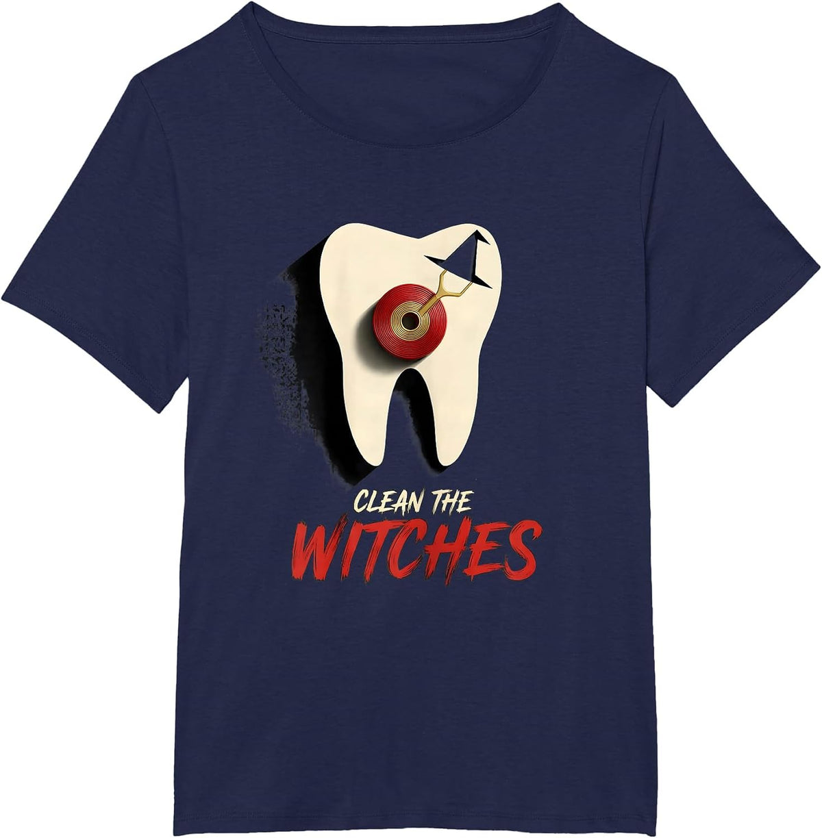 Women's Clean the Witches Funny Dentist Dental Hygienist Halloween T-Shirt - Navy Blue