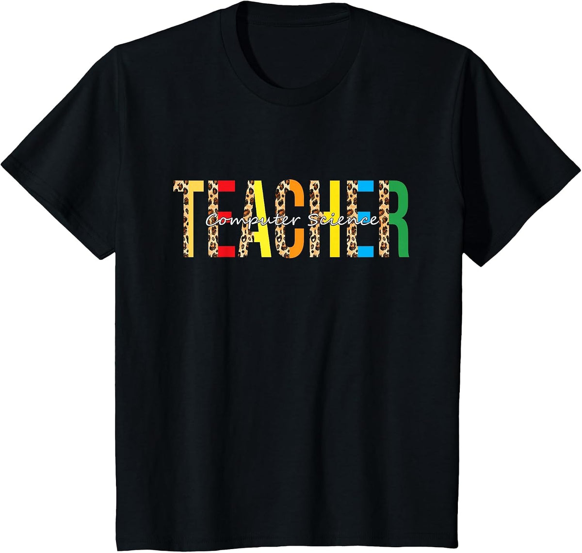 Back to School Computer Science Teacher Leopard Adults T-Shirt - Black