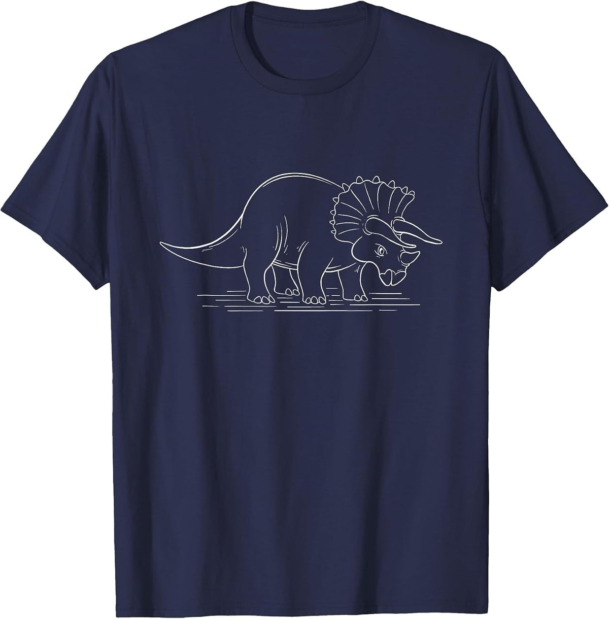 Triceratops Line Art - Dinosaur Lover Palaeontology T-Shirt - Navy Blue