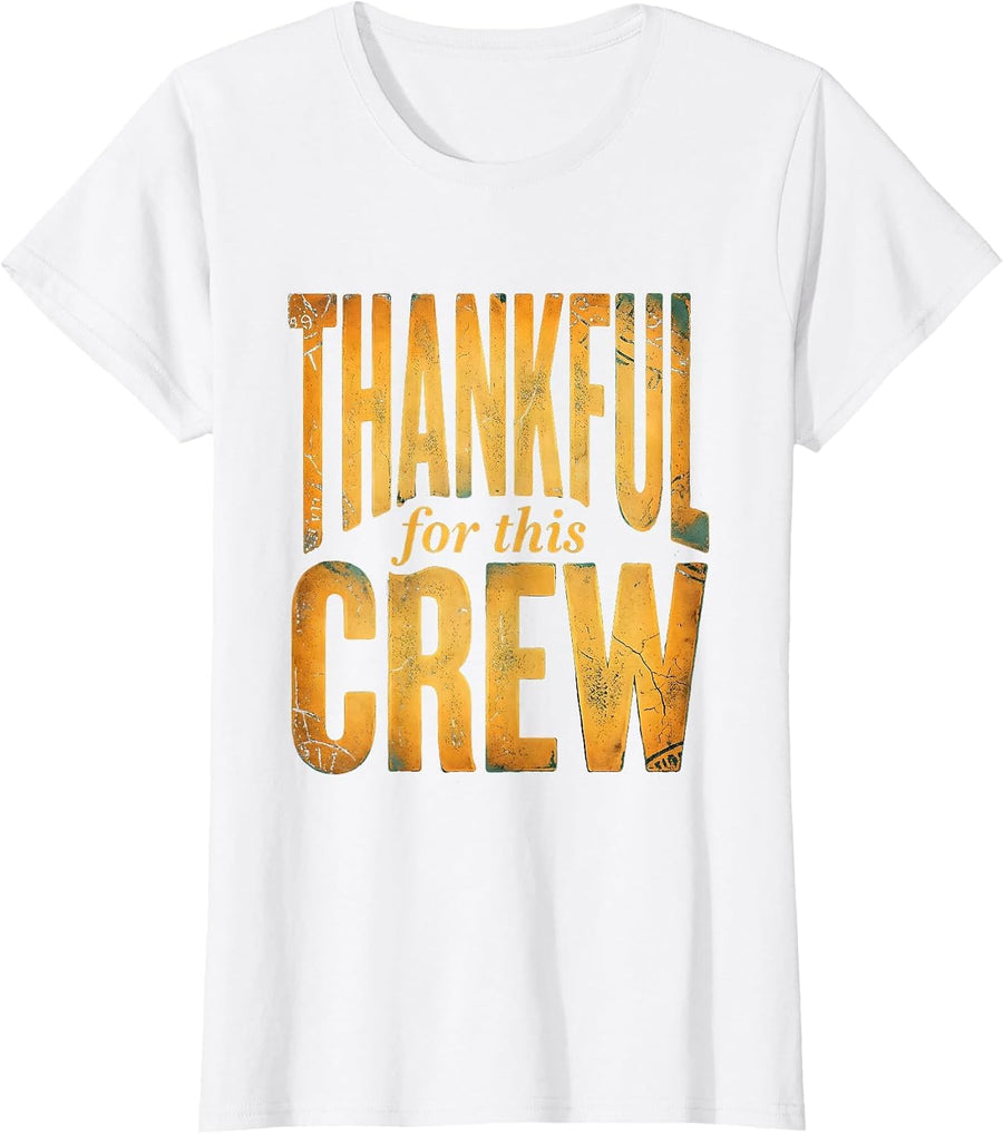 Women's Thankful For This Crew Family Thanksgiving Design T-Shirt - White