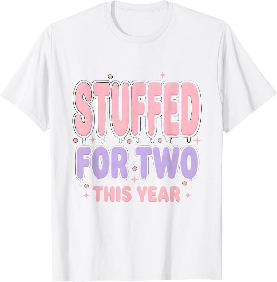 Men's Stuffed For Two This Year Thanksgiving Pregnancy T-Shirt - White