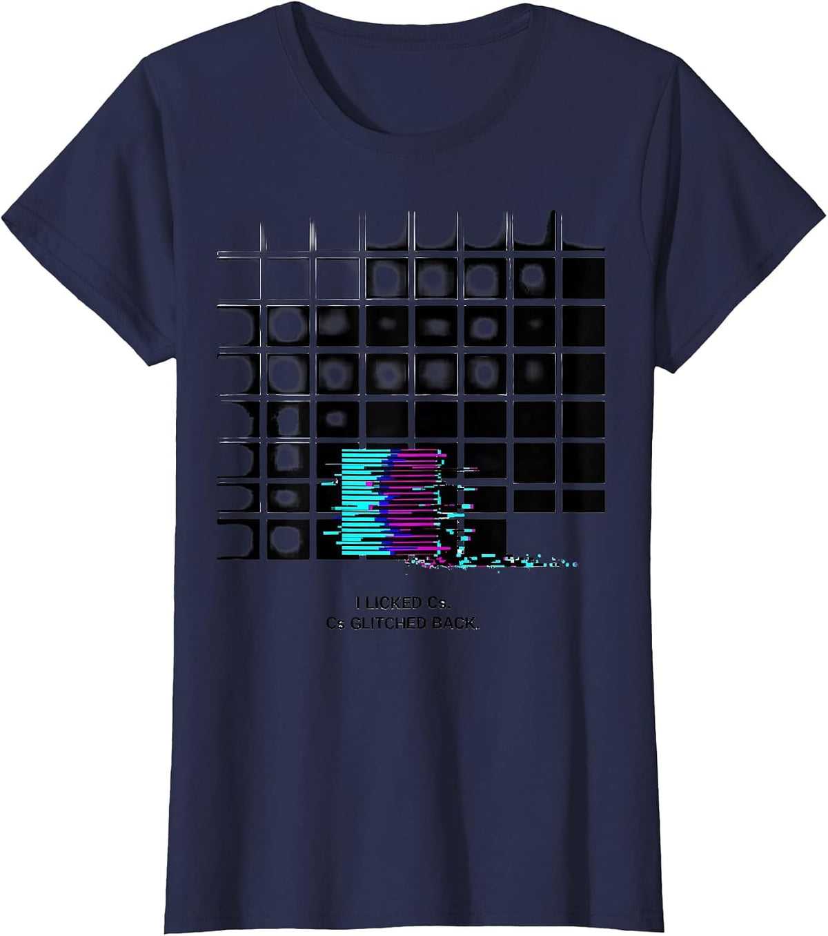 Women's I Licked Cs. Cs Glitched Back Funny Periodic Table Science T-Shirt - Navy Blue