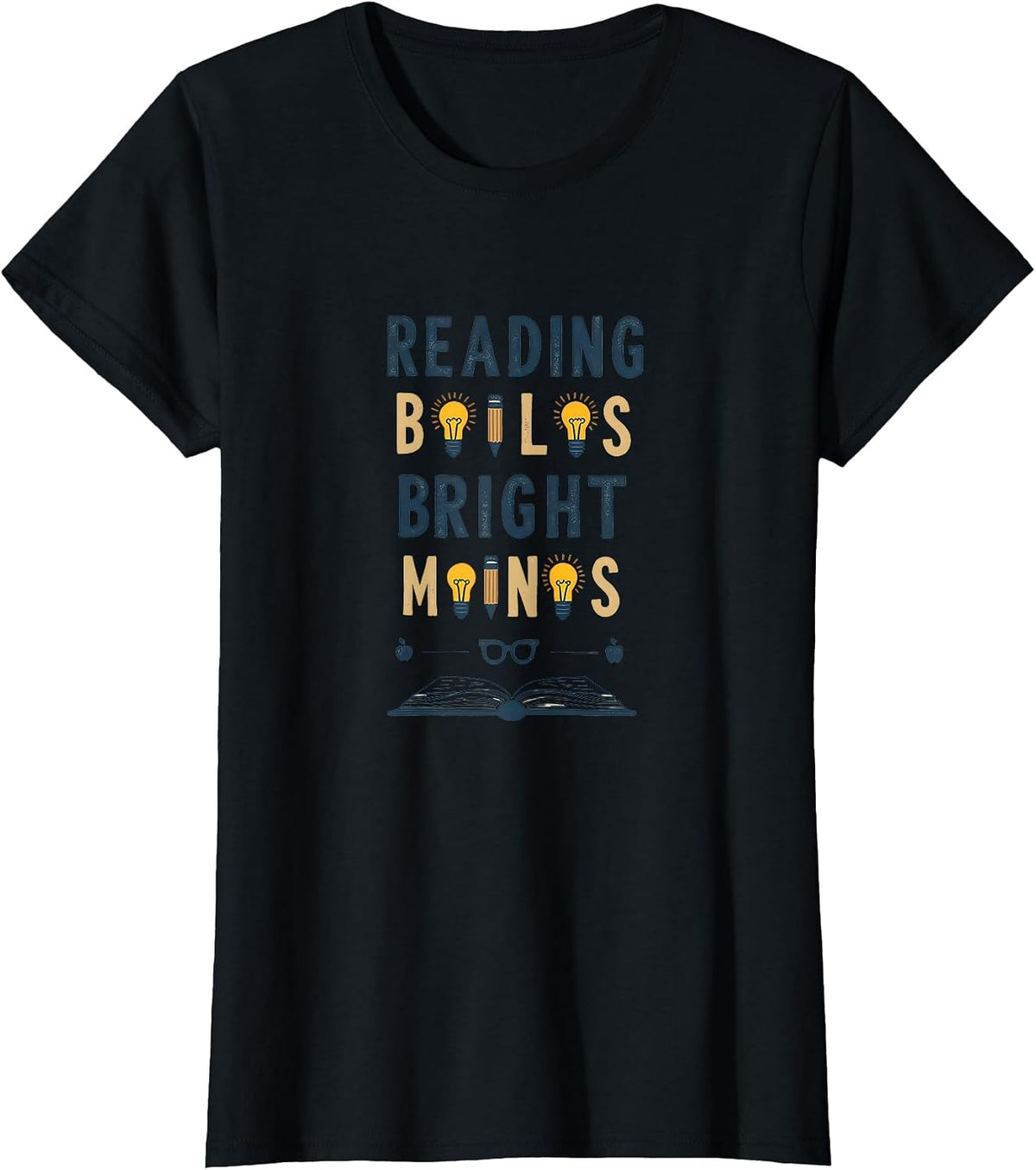 Reading Builds Bright Minds Teacher Design T-Shirt - Black