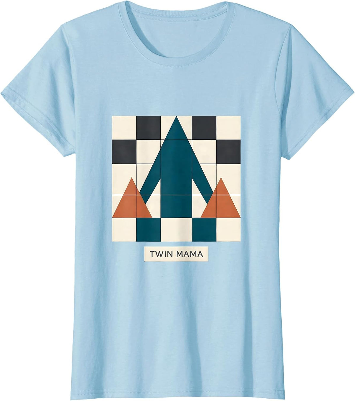 Twin Mama Quilt Block Patchwork Twin Mom Humor T-Shirt - Baby Blue