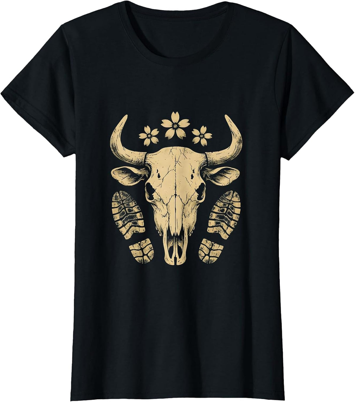 Women's Dusty Trail Boot Prints Cowboy Western Graphic T-Shirt - Black