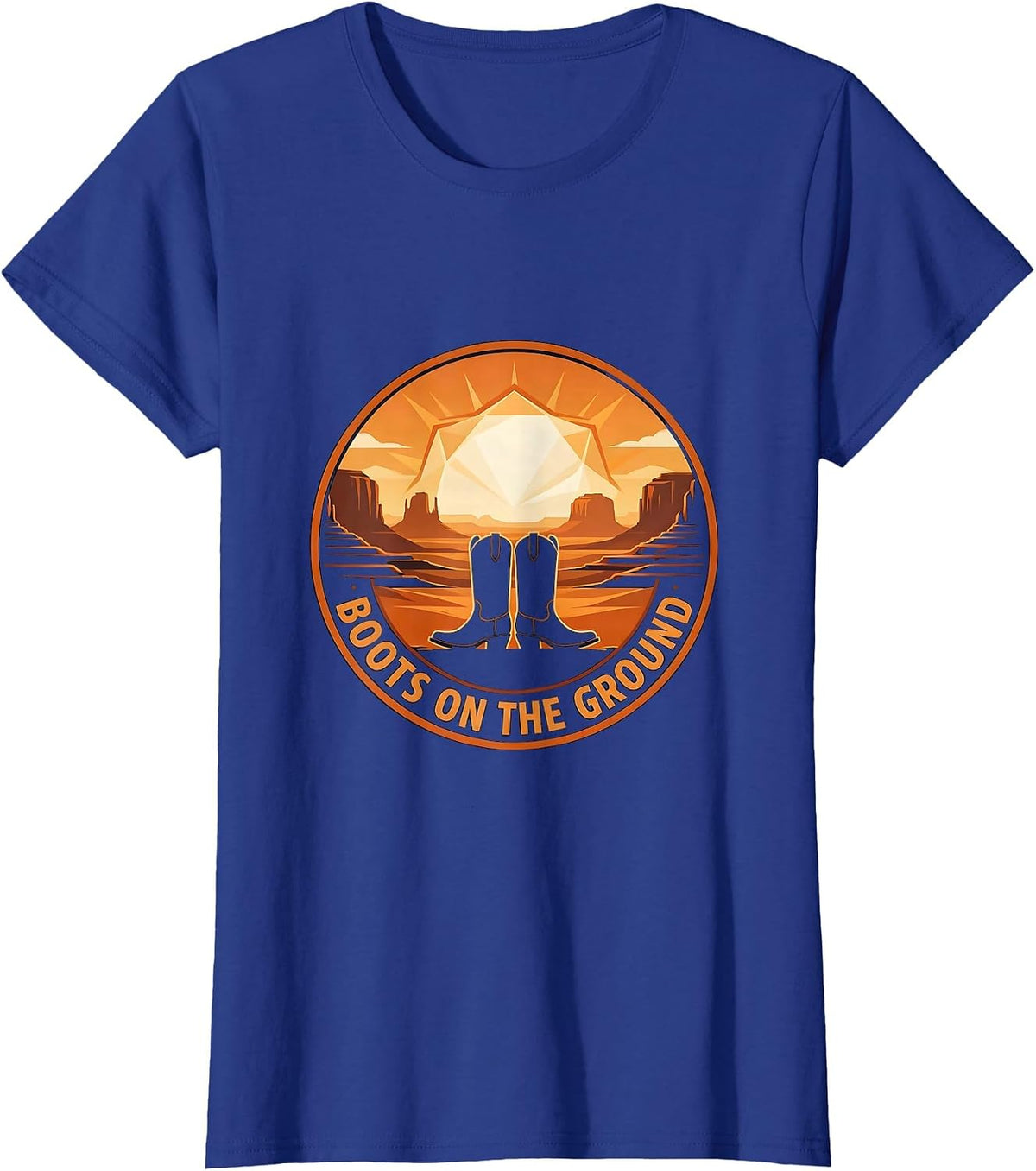 Women's Boots On The Ground Western Design T-Shirt - Royal Blue