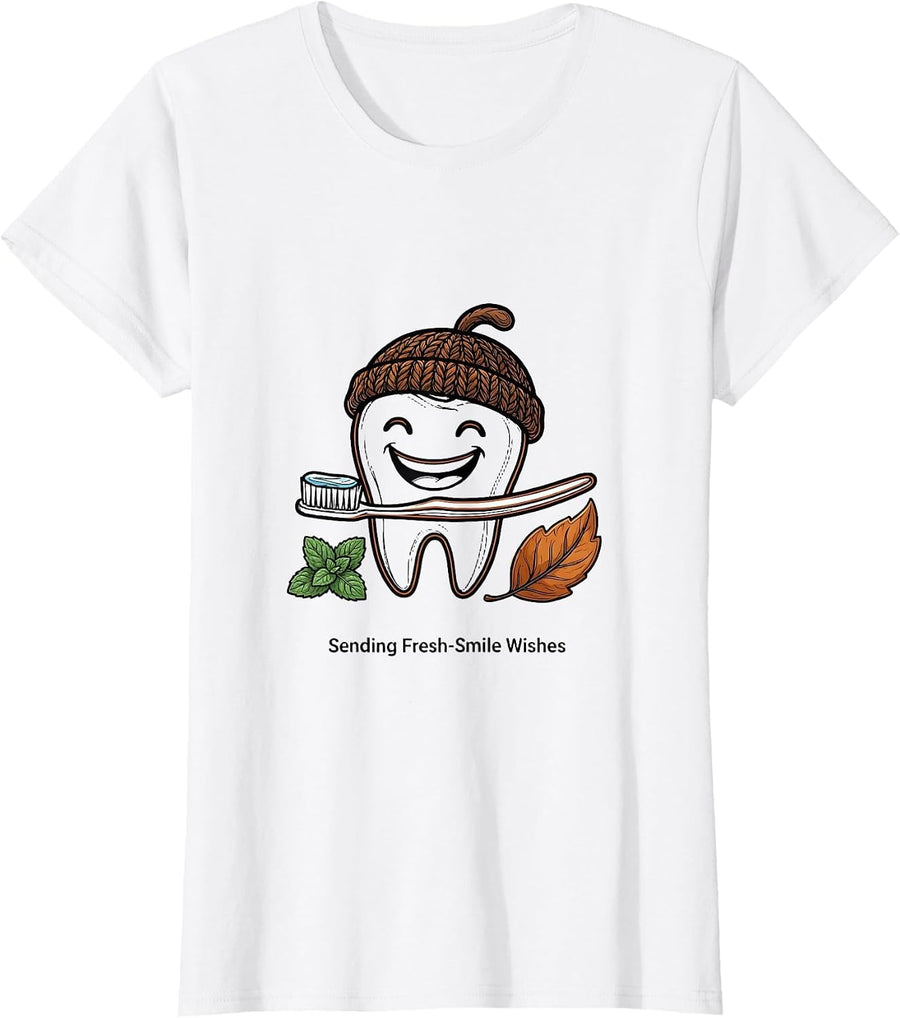 Women's Sending Fresh-Smile Wishes Funny Dental Hygienist Humor T-Shirt - White