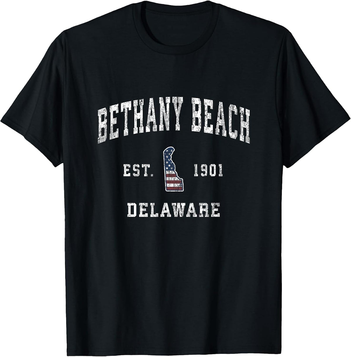 Bethany Beach Delaware DE Vintage American Flag Design T-Shirt - Black