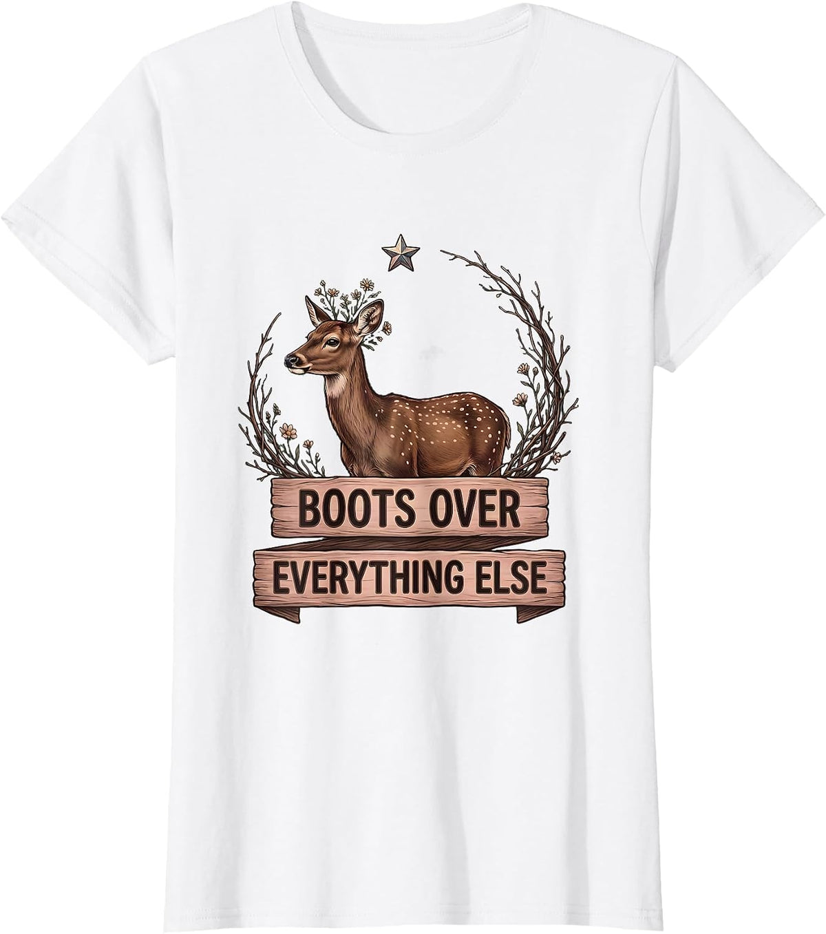 Women's Boots Over Everything Western Girls Design T-Shirt - White
