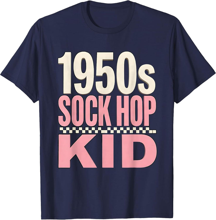 1950s Sock Hop Kid Retro 50s Vintage Rockabilly Greaser T-Shirt - Navy Blue