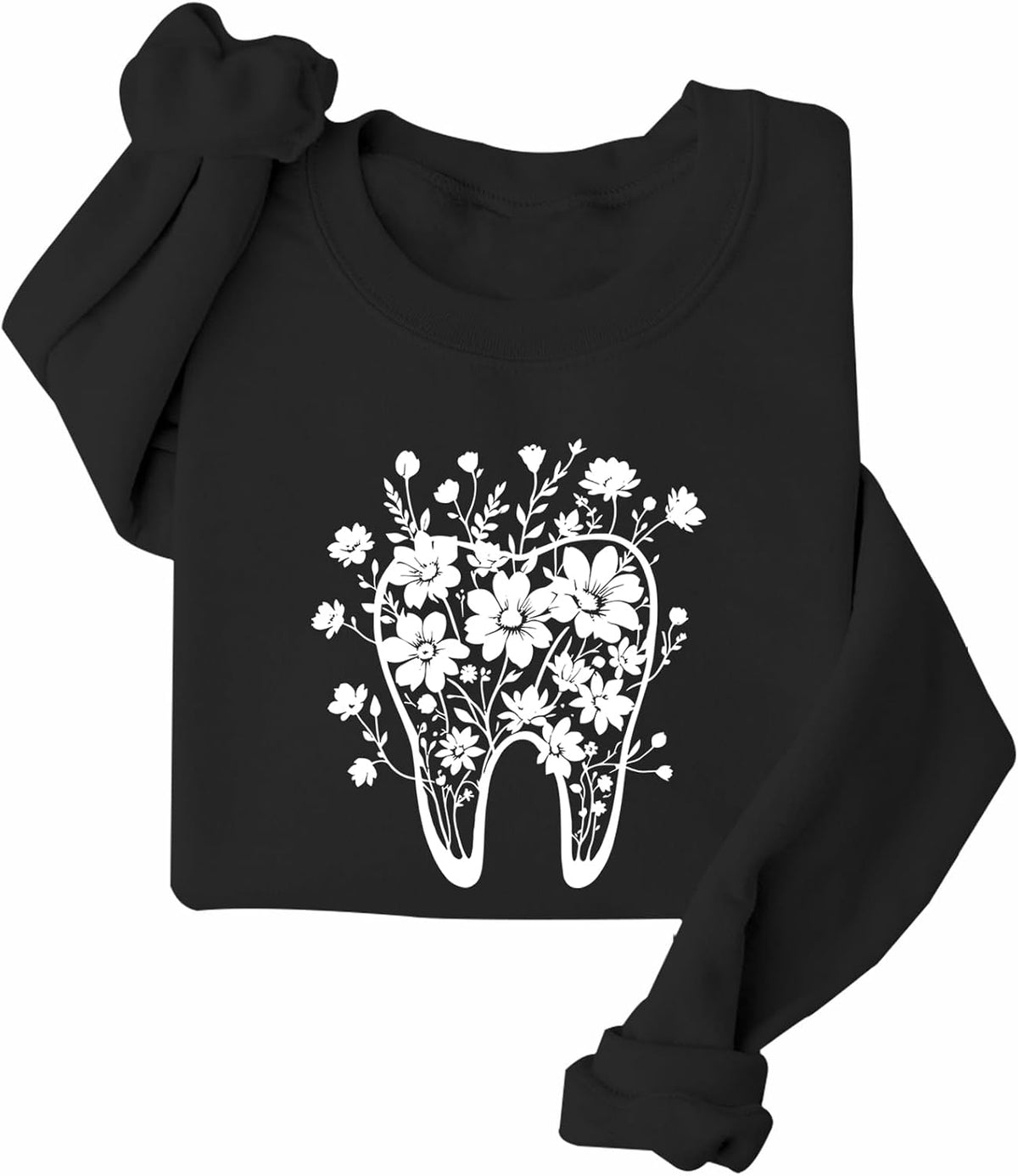 Florals Tooth Sweatshirt Dental Assistant Sweatshirt - Black