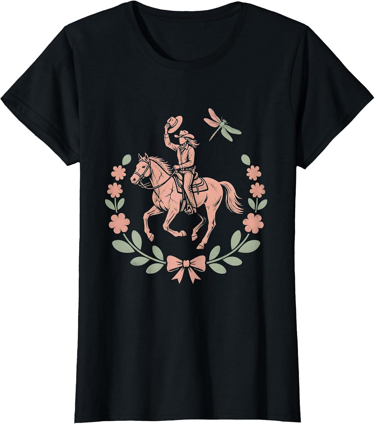 Cowgirl Trick Riding Horseback Graphic Tee T-Shirt - Black