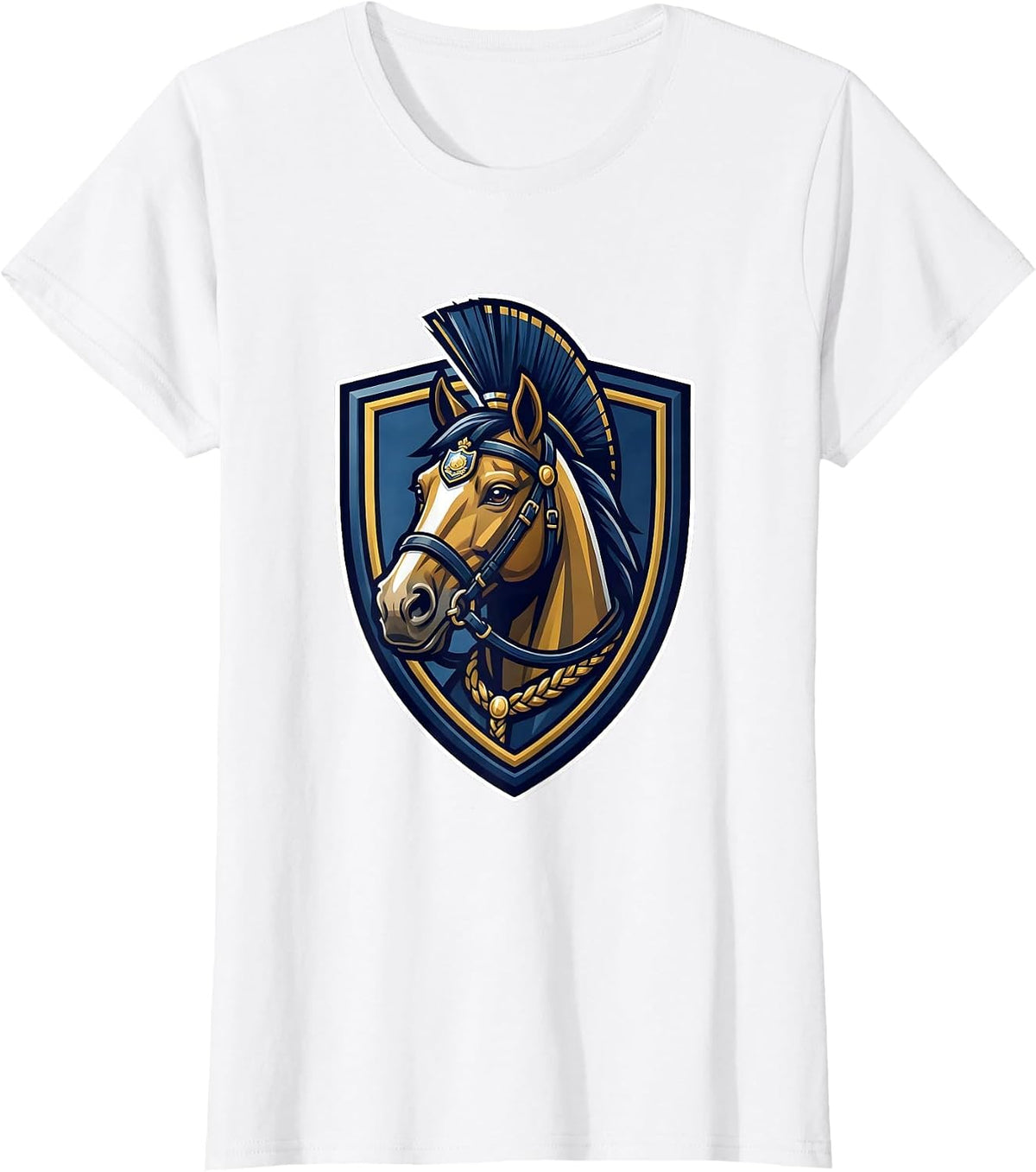 Ceremonial Police Horse Illustrated Graphic T-Shirt - White
