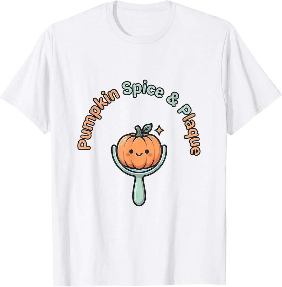 Men's Pumpkin Spice & Plaque Cute Kawaii Dental Hygienist T-Shirt - White